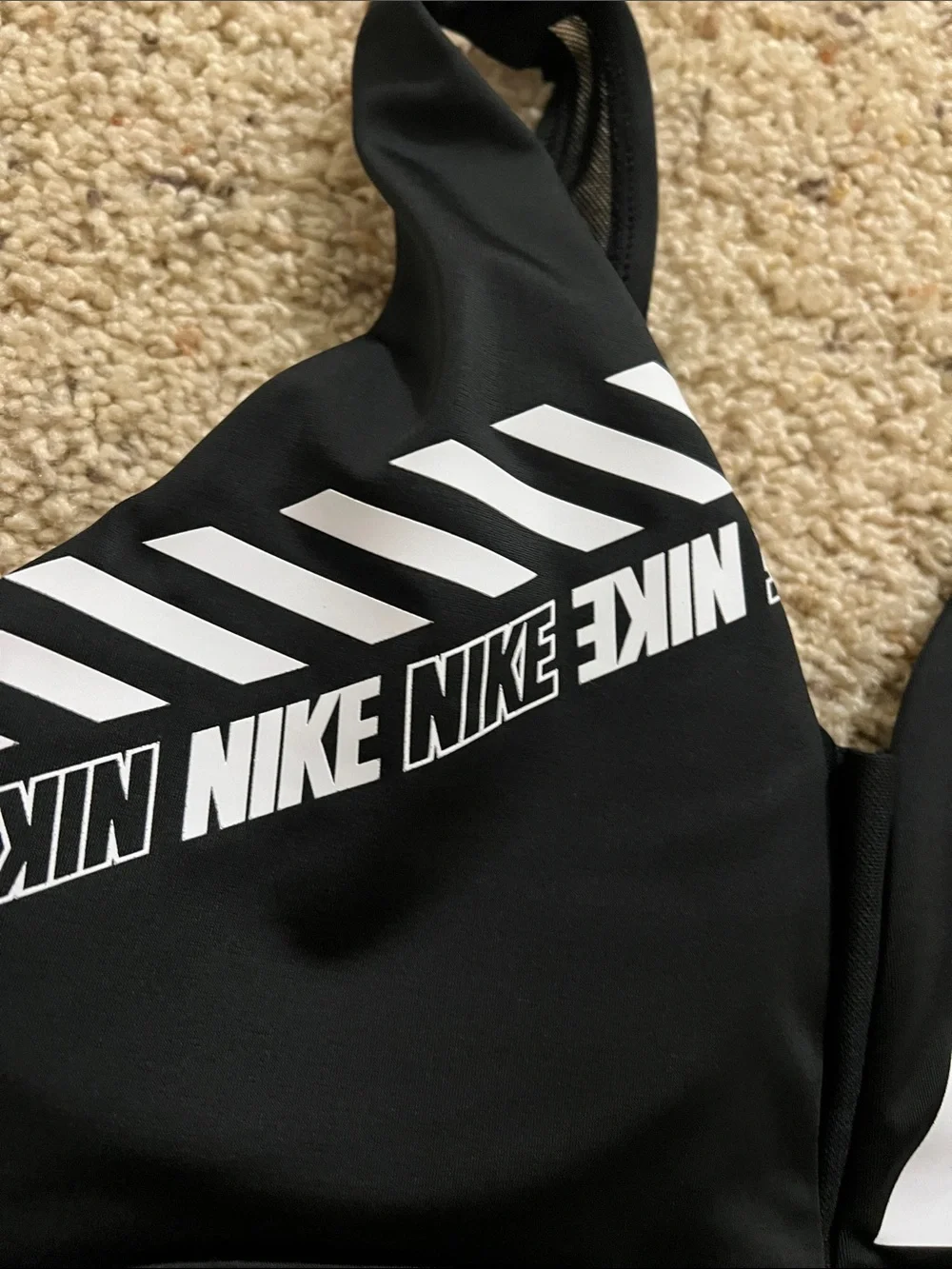 Nike Black and White Logo Swim Bikini Top